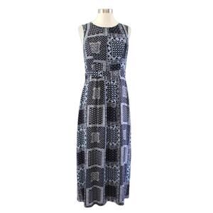 Talbots Women's Sleeveless Midi Long Dress Paisley Navy Blue White 6 Petite 6P